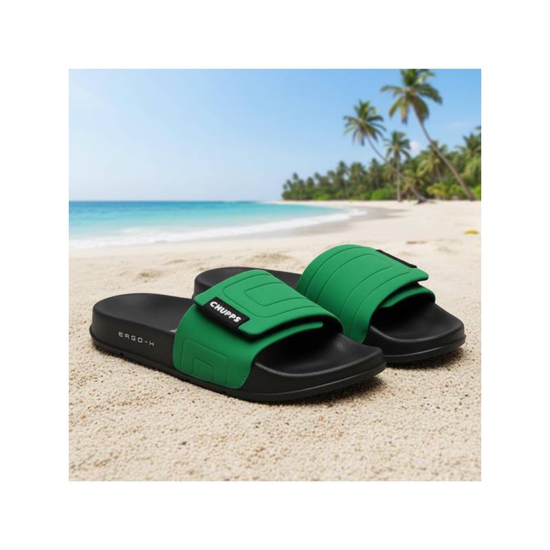 Chupps Women Quilt Bloom Ergonomic Support Sliders - Green & Black (UK 6)
