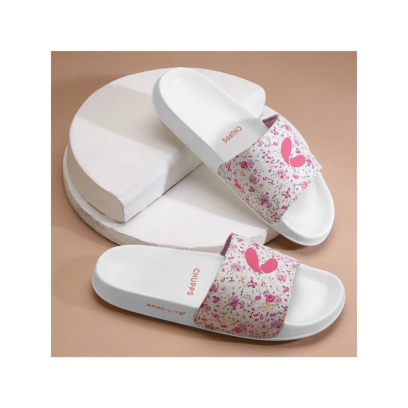 Chupps Women Grace Orthopedic Arch Support Sliders - White Pink (UK 5)