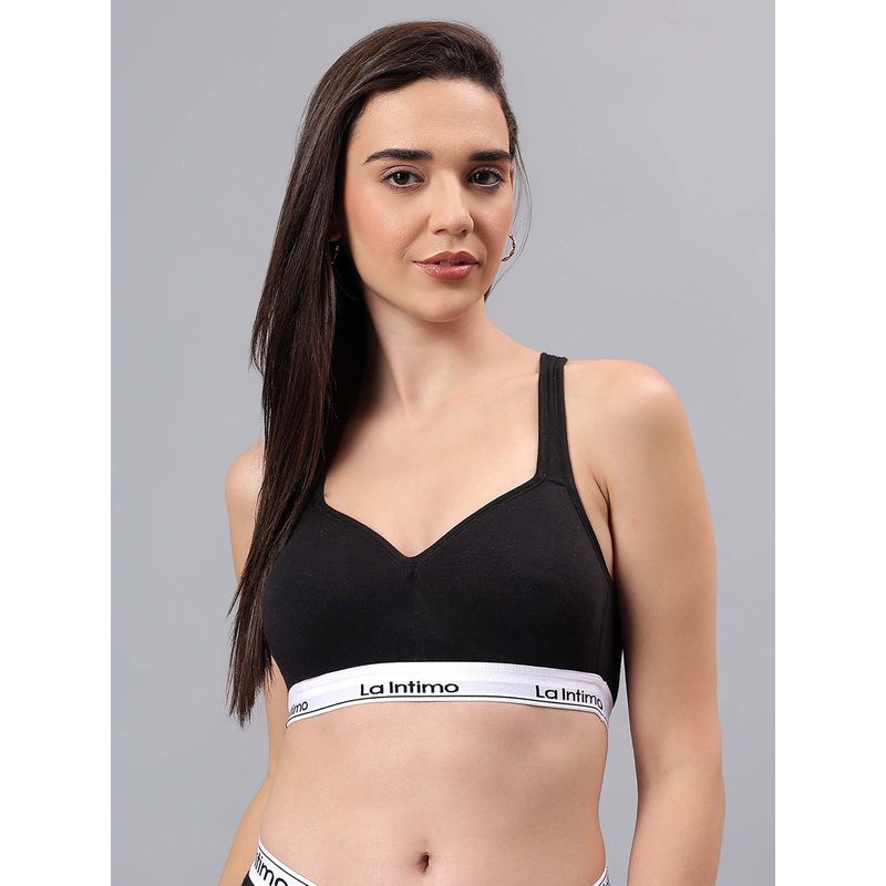 La Intimo Black Solid Seamless Padded Bra (2XL)