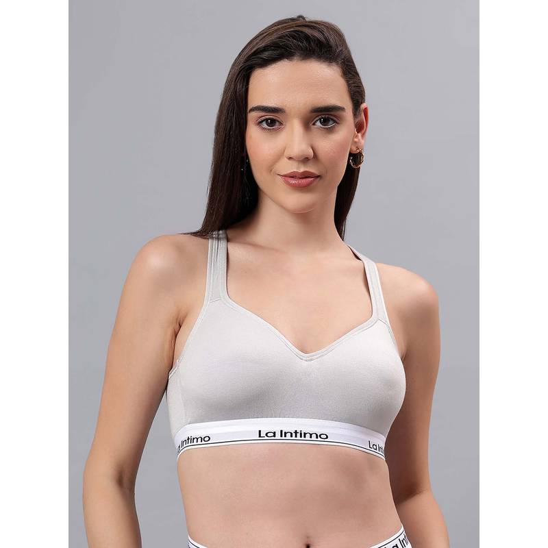 La Intimo Grey Solid Seamless Padded Bra (2XL)