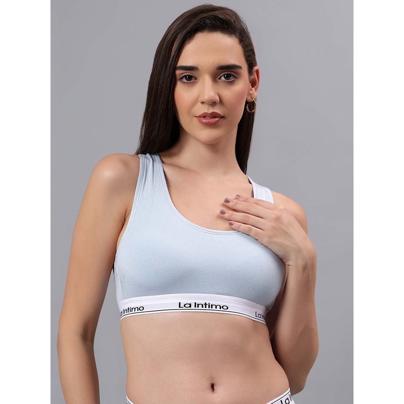 La Intimo Blue Solid Seamless Padded Bra (2XL)