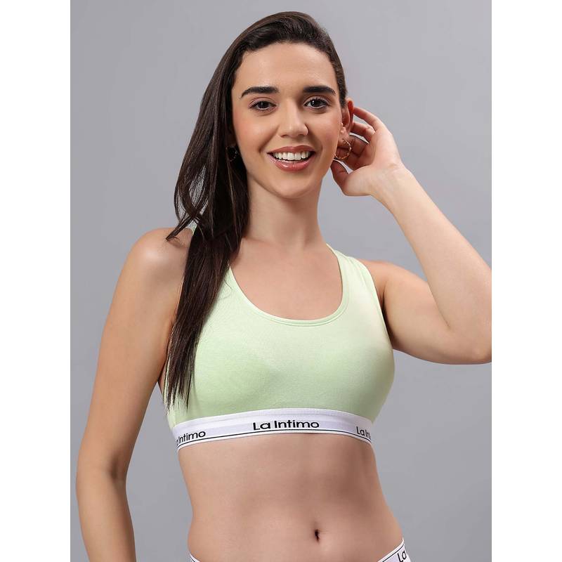 La Intimo Green Solid Seamless Padded Bra (2XL)