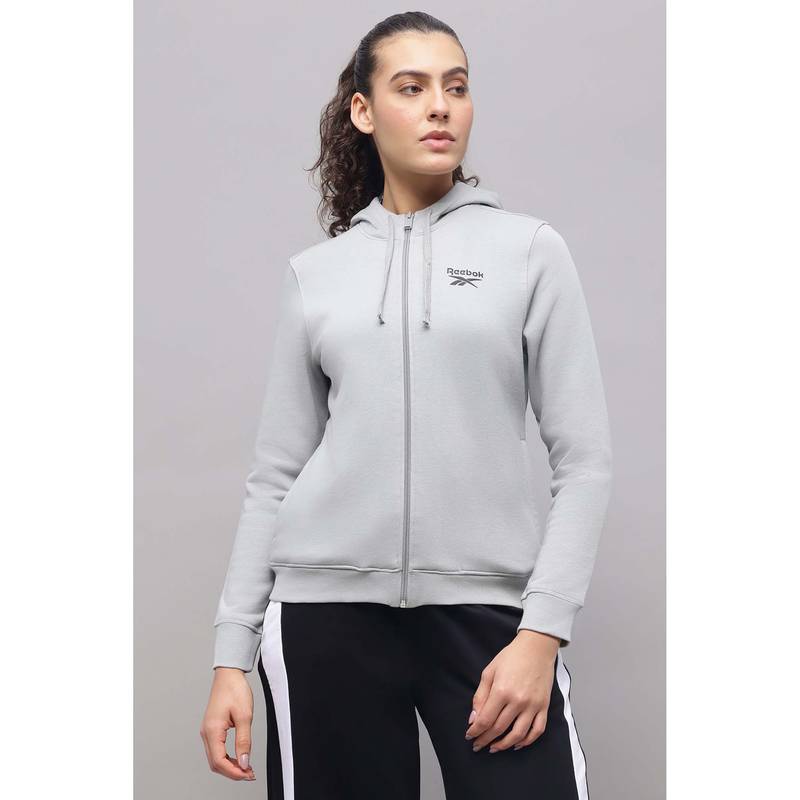 Reebok Grey Solid Regular Fit Hoodie (M)