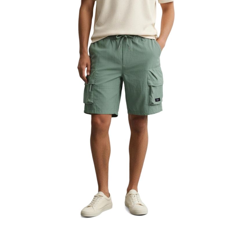 The Indian Garage Co Green Relaxed Fit Solid Mid-Rise Cargo Shorts (30)