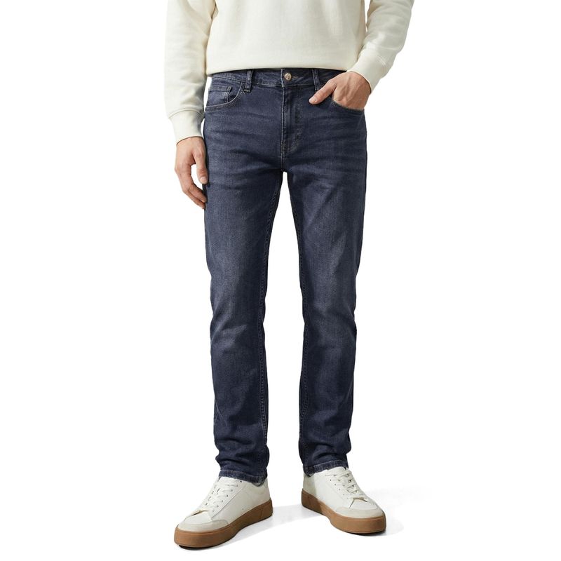The Indian Garage Co Blue Slim Fit Solid Mid-Rise Jeans (30)