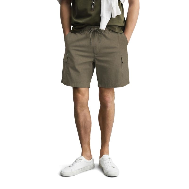 The Indian Garage Co Green Relaxed Fit Solid Mid-Rise Cargo Shorts (32)
