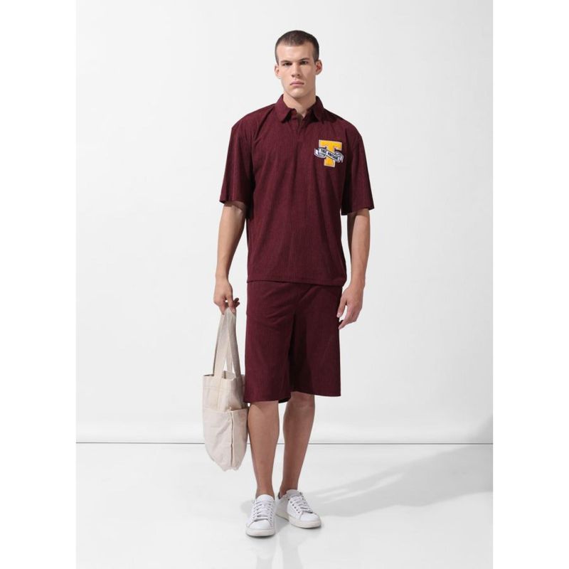 The Indian Garage Co Maroon Relaxed Fit Solid/Plain Co-Ord Set (S)