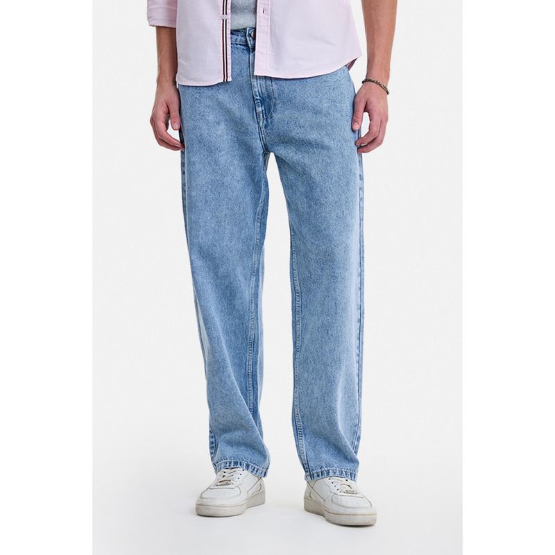 Snitch Light Blue Acid Wash Relaxed Casual Jeans for Men (30)