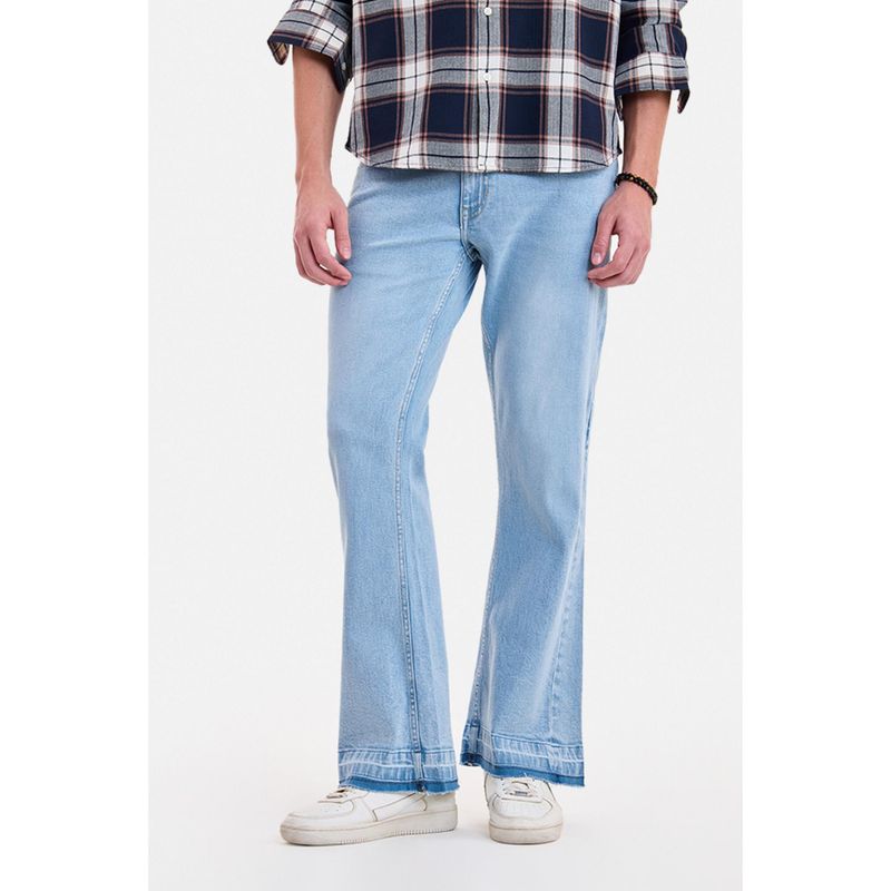 Snitch Blue Washed Bootcut Casual Jeans for Men (28)