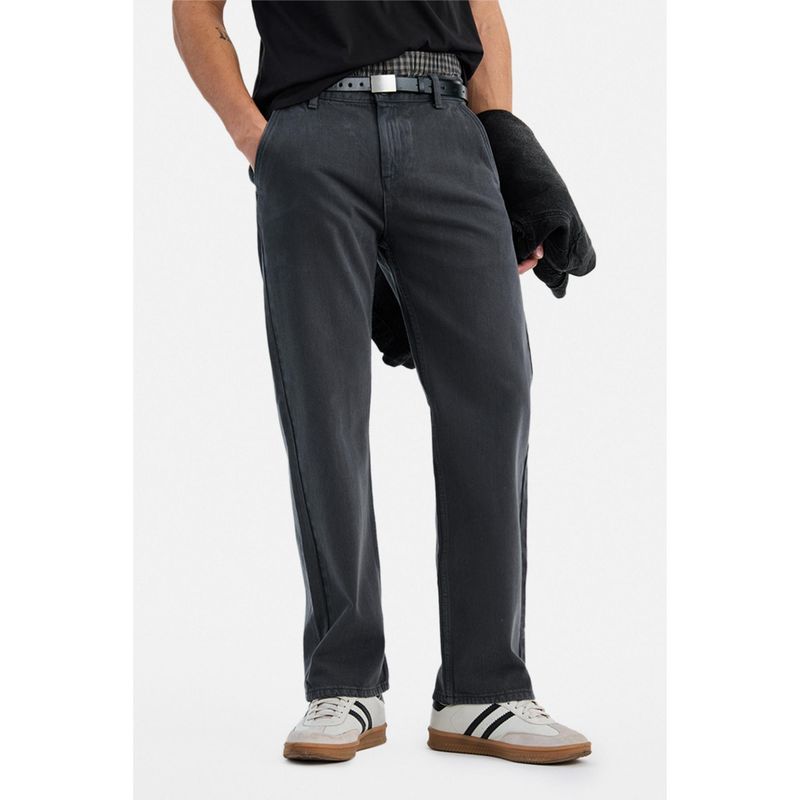 Snitch Charcoal Grey Washed Straight Casual Jeans for Men (30)