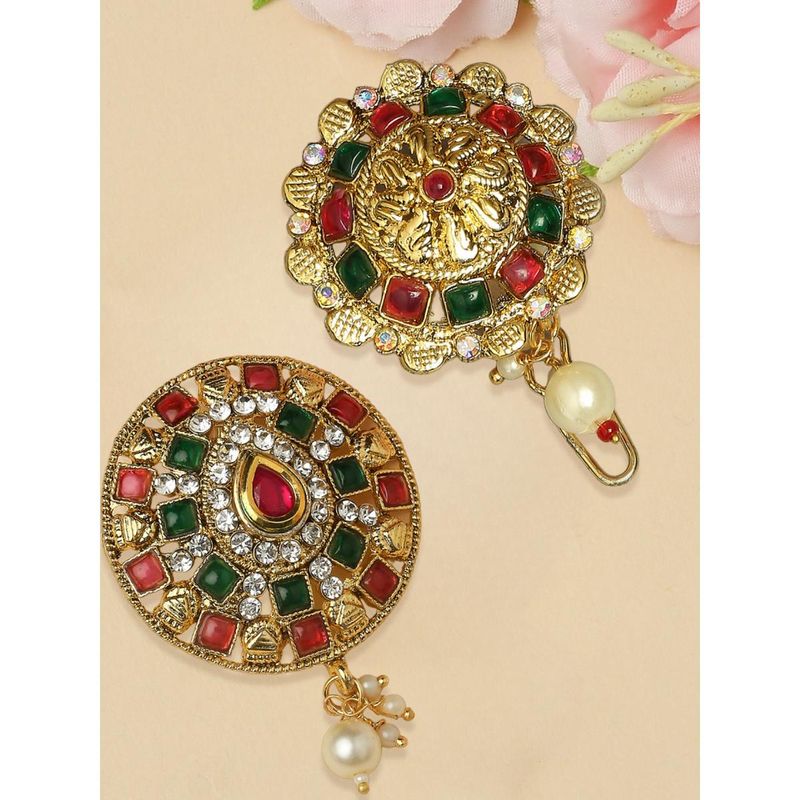 Buy OOMPH Combo of 2 Red Maroon and Green Stones Ethnic Hair Bun Pin ...