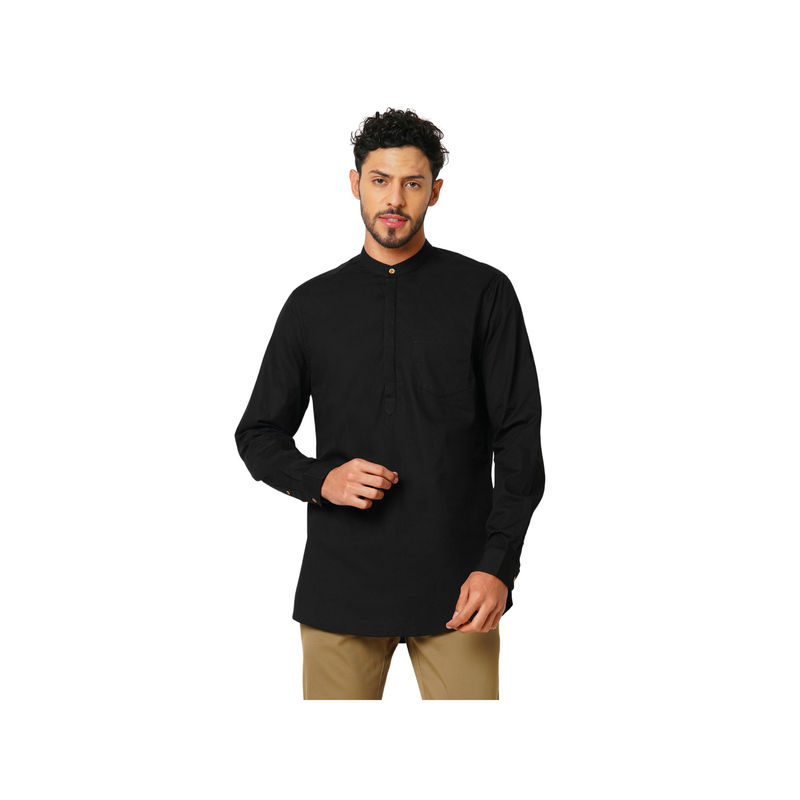 Indivisual Mens Black Premium Cotton Solid Kurta (M)