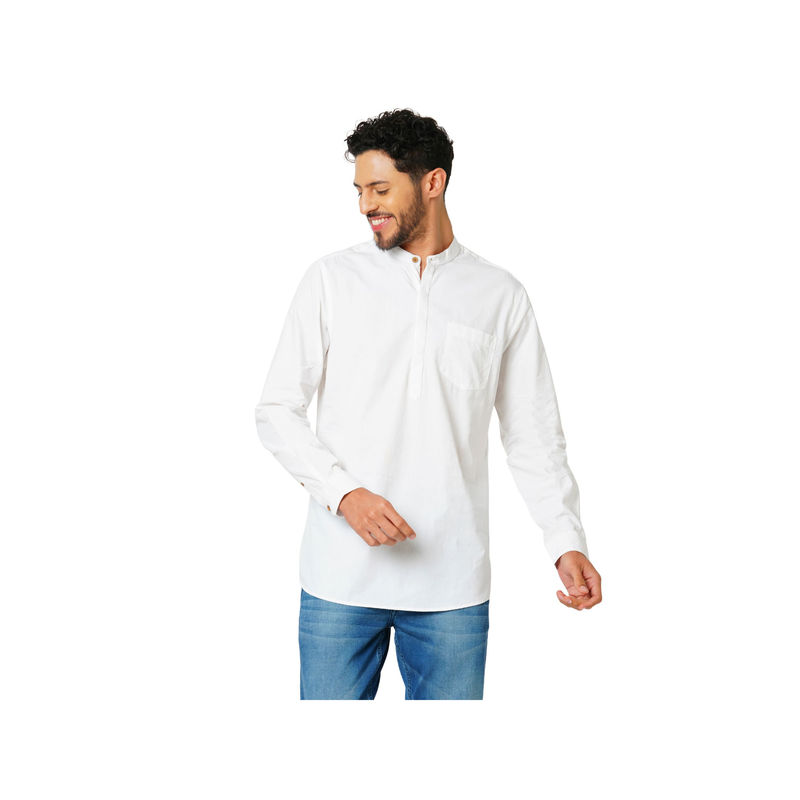 Indivisual Mens Bright White Premium Cotton Solid Kurta (2XL)
