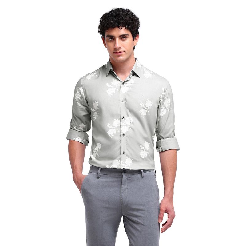 Arrow Newyork Men Grey Printed Full Sleeves Collar Neck Formal Shirt (40)