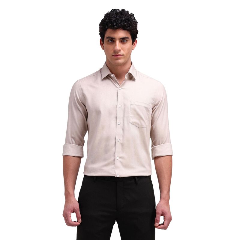 Arrow Men Beige Solid Full Sleeves Collar Neck Formal Shirt (40)