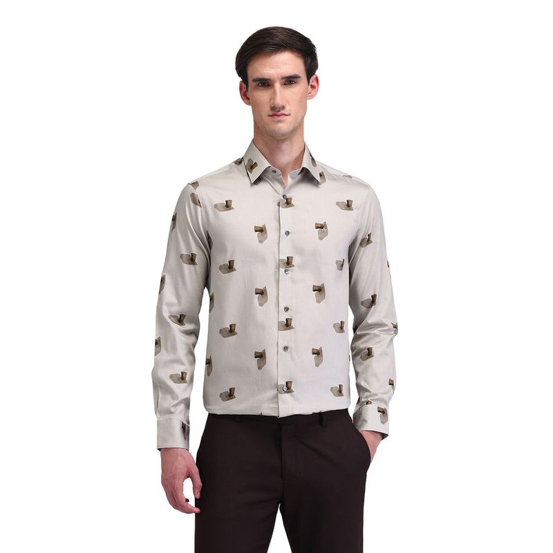 Arrow Men Beige Printed Full Sleeves Collar Neck Formal Shirt (39)