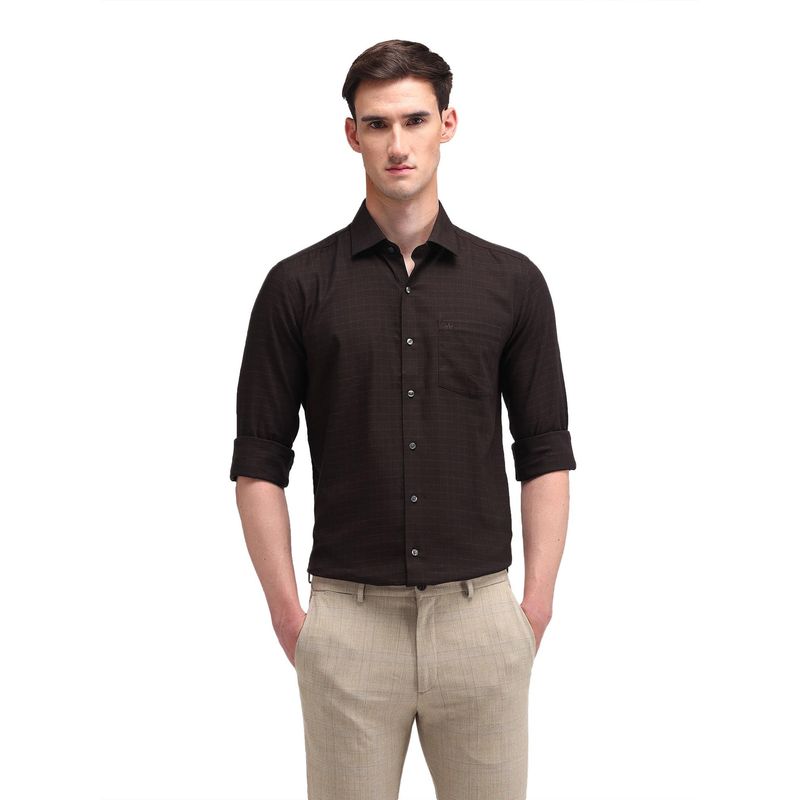 Arrow Men Burgundy Checks Full Sleeves Collar Neck Formal Shirt (39)