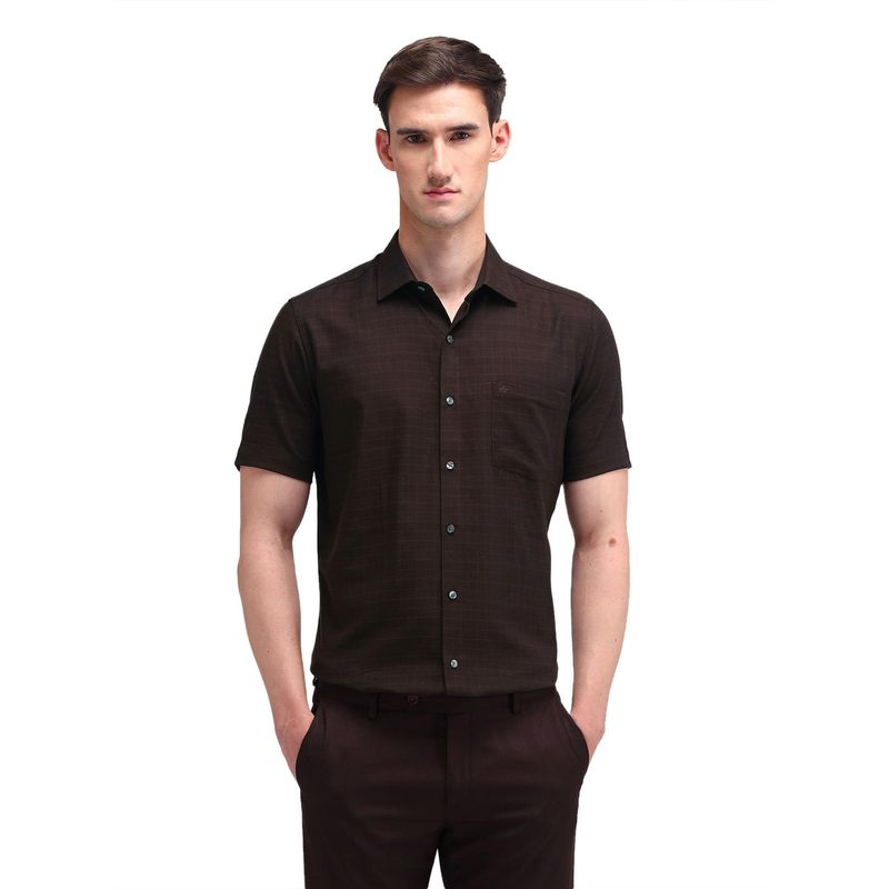 Arrow Men Burgundy Checks Half Sleeves Collar Neck Formal Shirt (39)