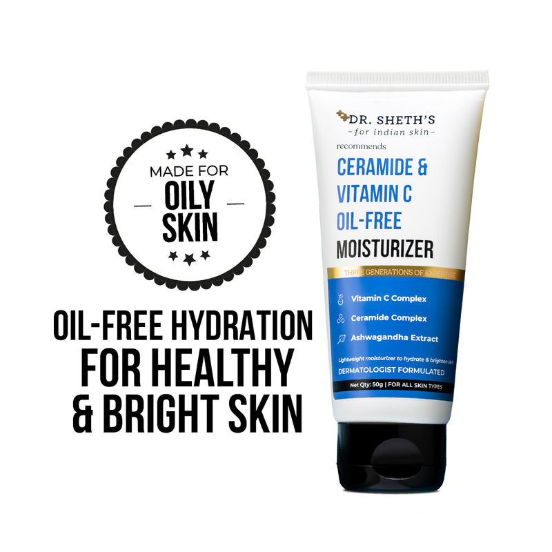 Dr. Sheth's Ceramide & Vitamin C Oil - Free Moisturizer to Hydrate, Brighten Skin