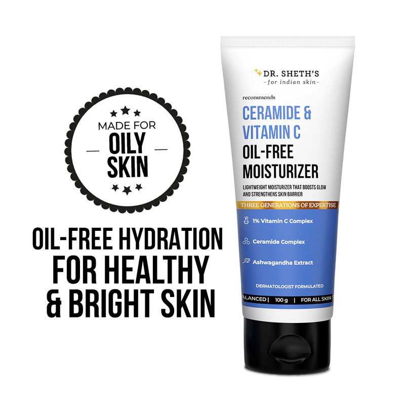 Dr. Sheth's Ceramide & Vitamin C Oil - Free Moisturizer to Hydrate, Brighten Skin