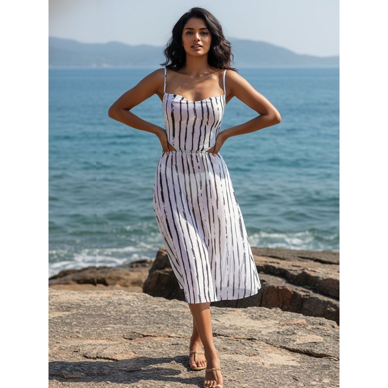 AOBA Women White Printed Cover-Up Beach Dress (S)