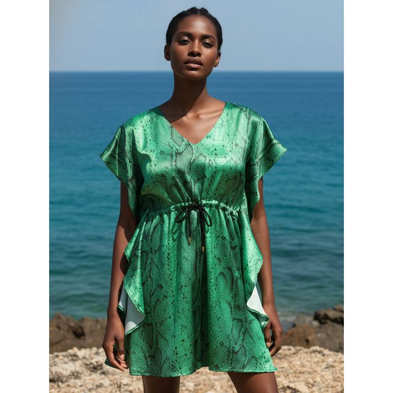 AOBA Women Green Printed Cover-Up Beach Dress (S)