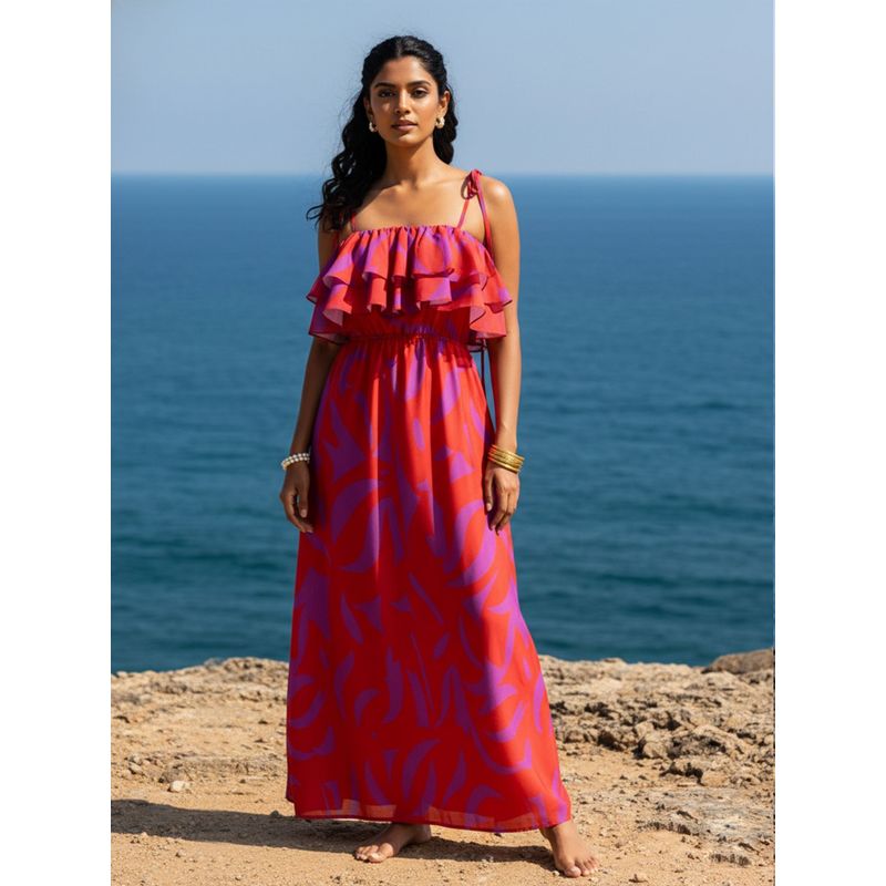 AOBA Women Red Printed Beachwear Dress (S)