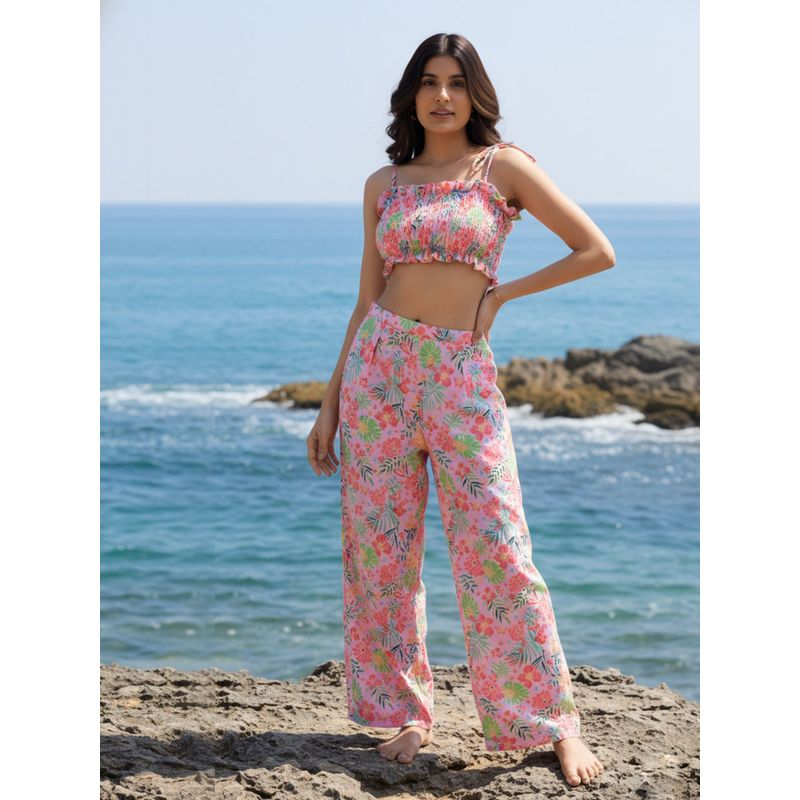 AOBA Womens Pink Floral Beachwear Co-Ord (Set of 2) (S)