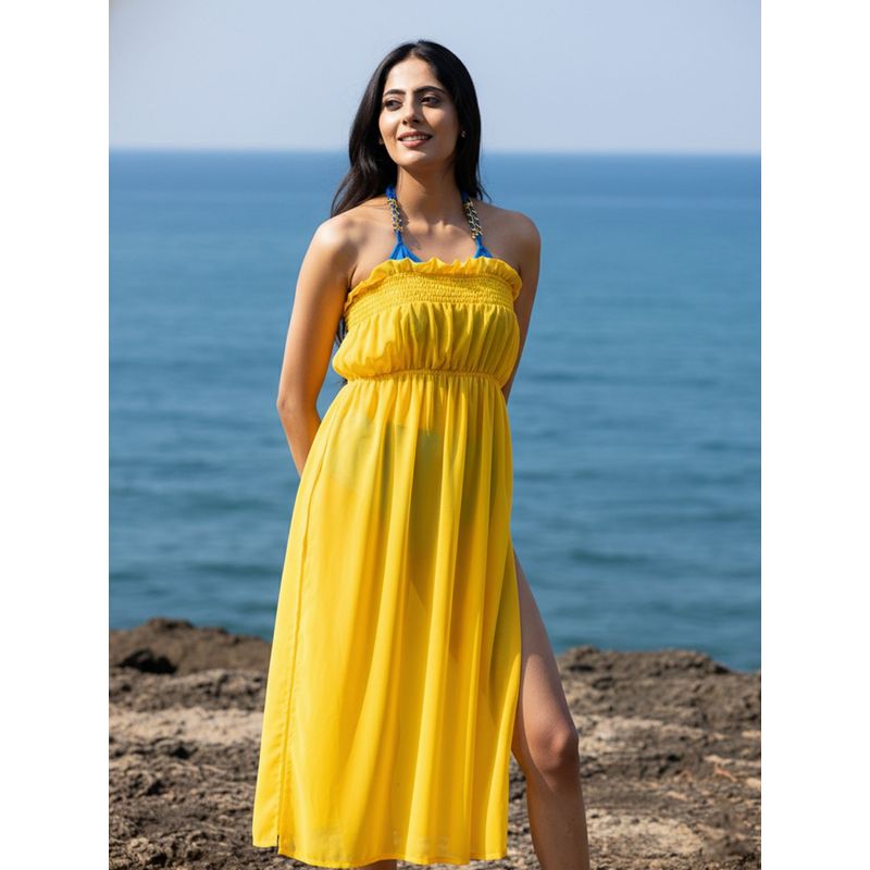 AOBA Womens Yellow Beachwear Cover-Up Dress (M)