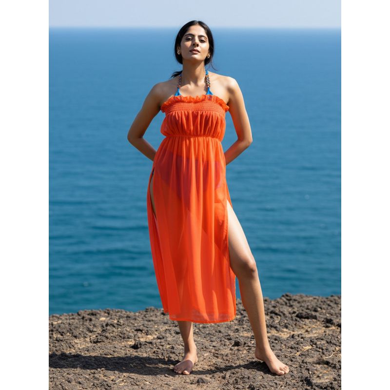AOBA Womens Orange Solid Beachwear Cover-Up Dress (S)