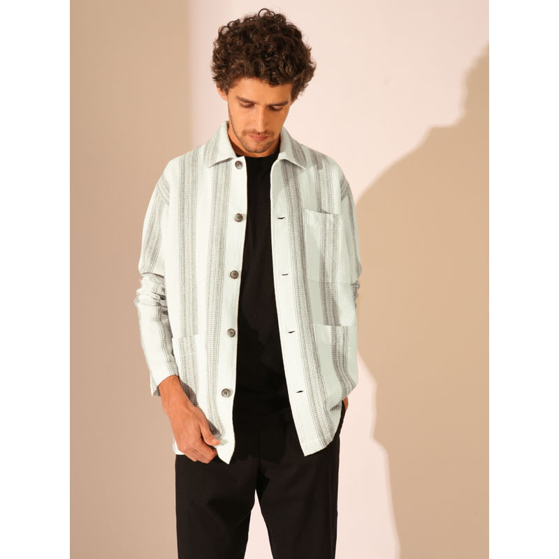 Selected Men Striped Regular Fit White Shirt (XS)
