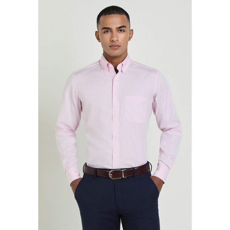 Allen Solly Men Pink Regular Fit Stripe Full Sleeves Formal Shirt (44)