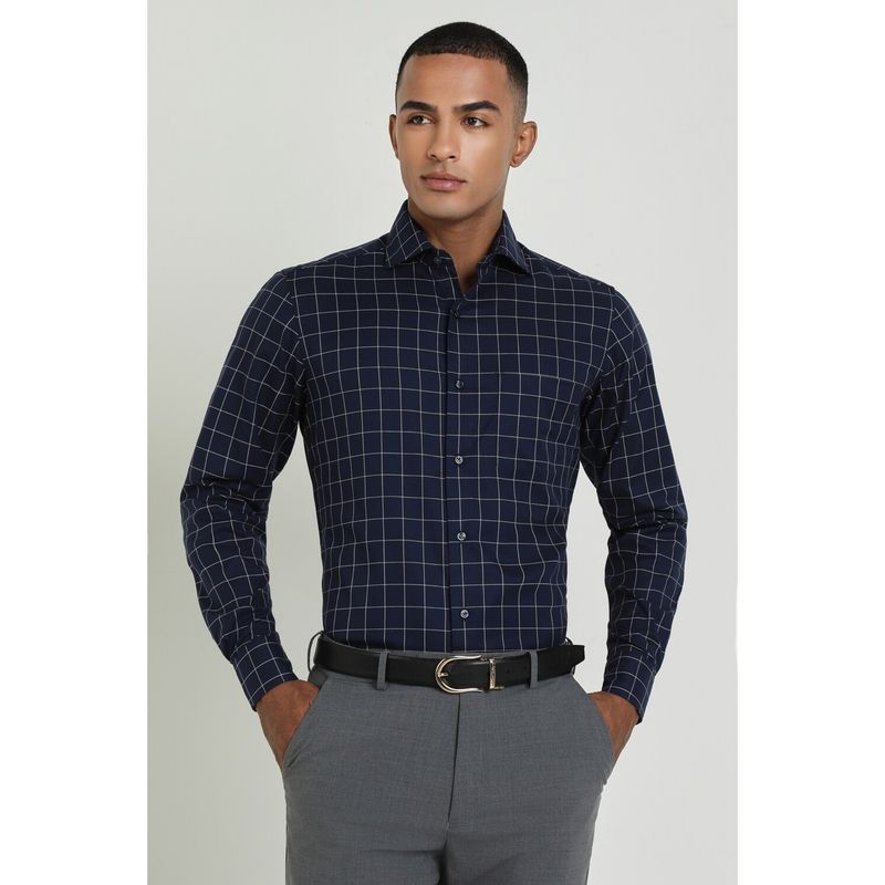 Allen Solly Men Navy Regular Fit Check Full Sleeves Formal Shirt (42)