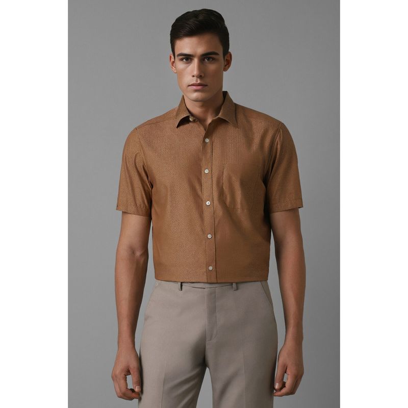 Louis Philippe Men Brown Classic Fit Print Half Sleeves Formal Shirt (42)