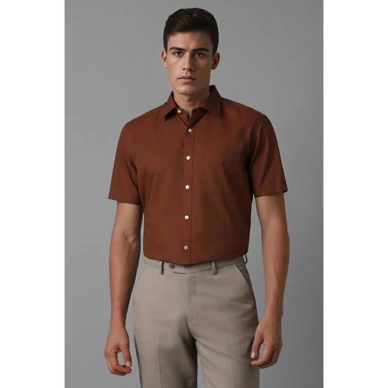 Louis Philippe Men Brown Classic Fit Self Design Half Sleeves Formal Shirt (39)