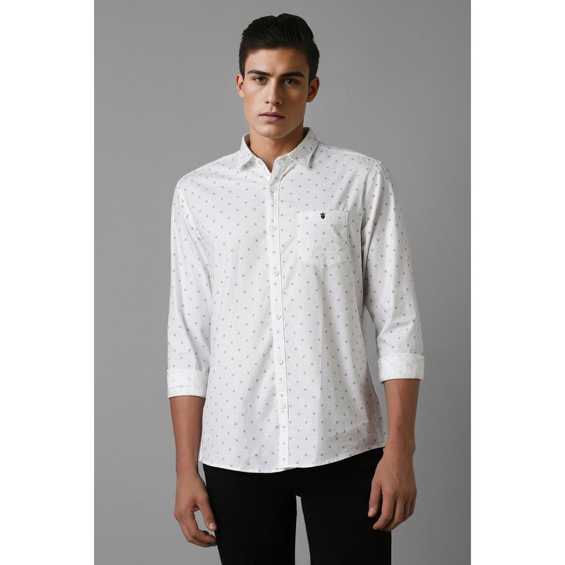 Louis Philippe Men White Slim Fit Print Full Sleeves Casual Shirt (42)