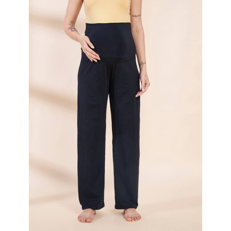 Secret Wish Navy Blue Soild Hosiery Maternity Track Pant (M)