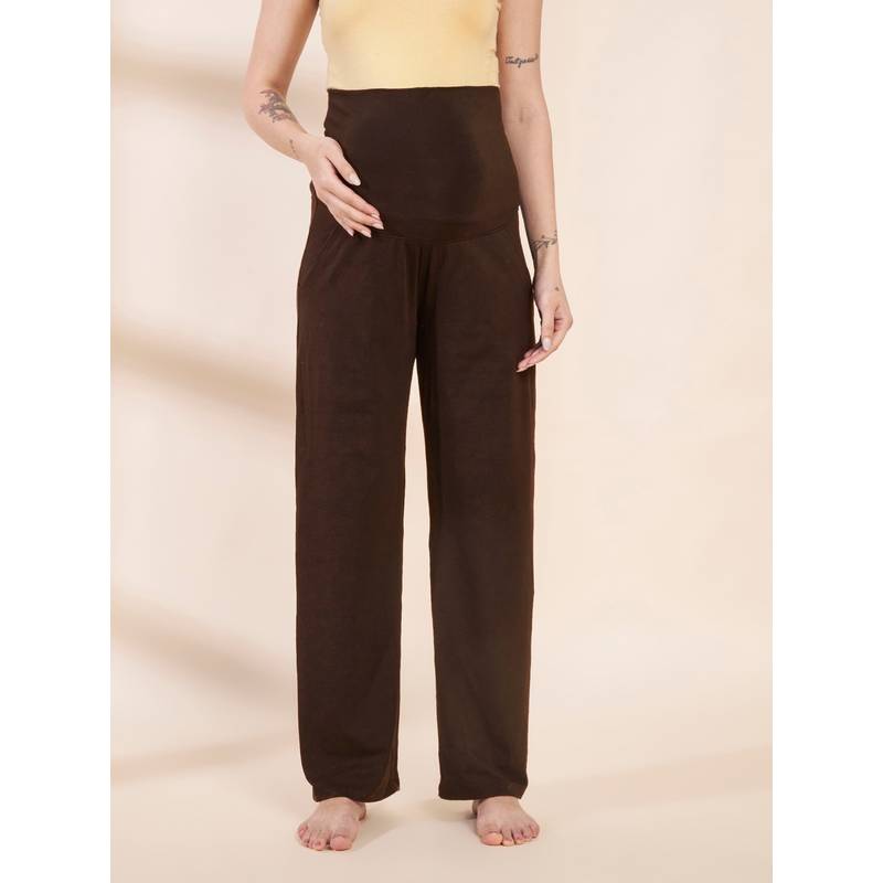 Secret Wish Brown Soild Hosiery Maternity Track Pant (M)