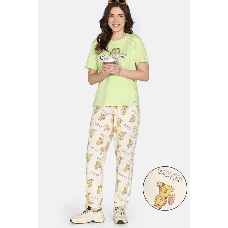 Zivame Women Green Printed T-Shirt with Pyjama (Set of 2) (L)