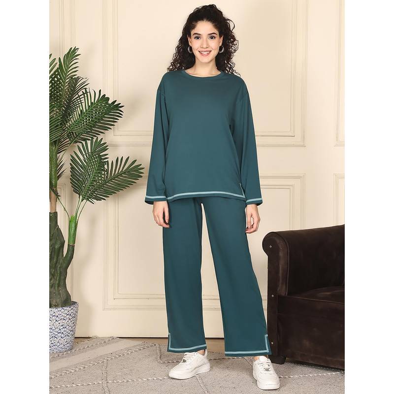 Kanvin Women Teal Solid Full Sleeves Night Suit (3XL)