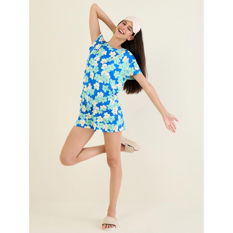 Sweet Dreams Women Blue Floral printed Top and Shorts (S)
