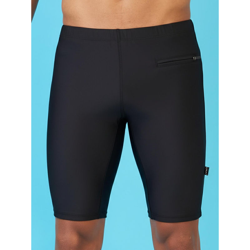 LYCOT Men Nylon Solid Black Swin Shorts with Zip Pocket (S)