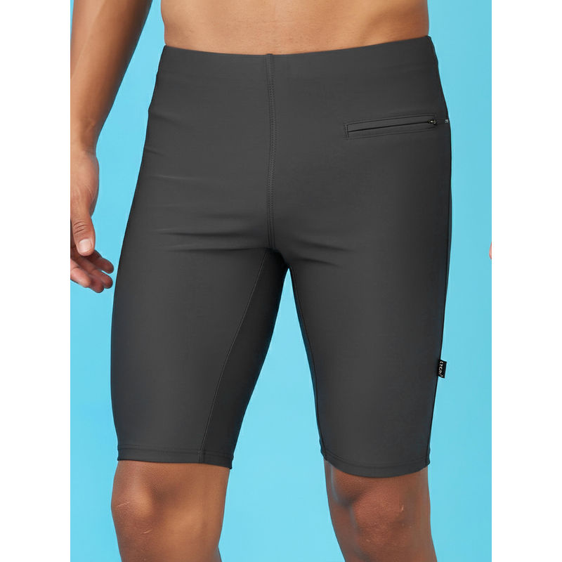 LYCOT Men Nylon Solid Grey Swin Shorts with Zip Pocket (S)