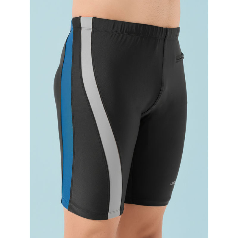 LYCOT Men Nylon Black Swin Jammer Shorts with Zip Pocket (5XL)