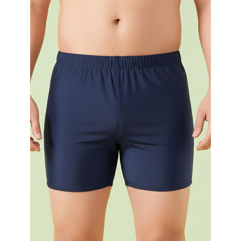 LYCOT Men Nylon Navy Blue Solid Swim Trunks (M)