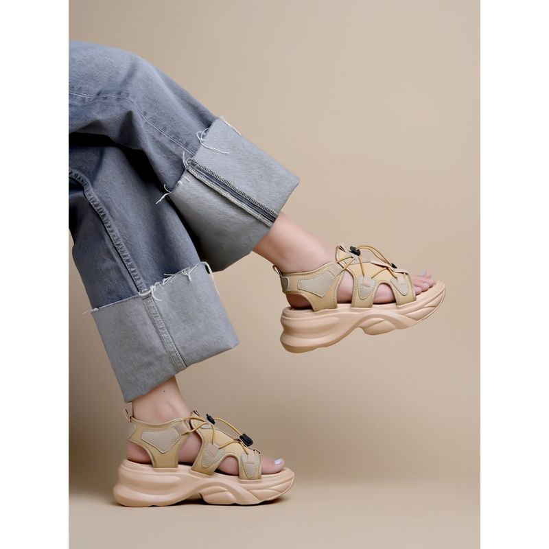 Shoetopia Smart Casual Beige Sporty Sandals for Women (EURO 39)
