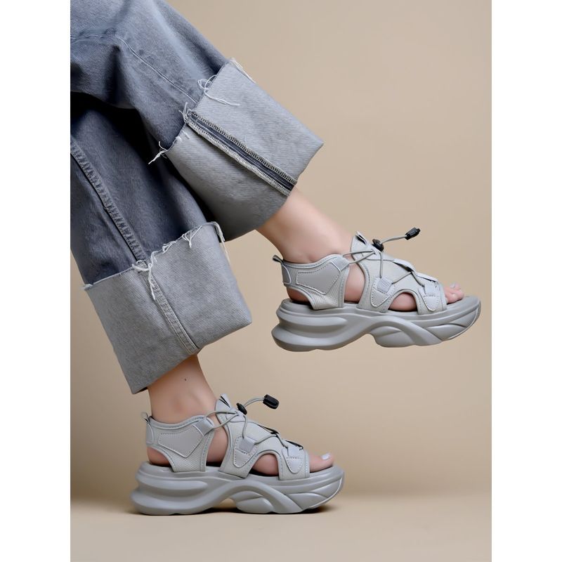 Shoetopia Smart Casual Grey Sporty Sandals for Women (EURO 37)