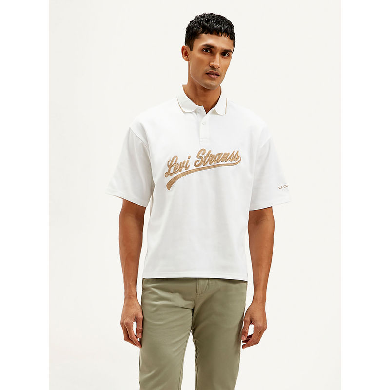 Levi's White Embroidered Loose Fit Polo T-Shirt (XL)