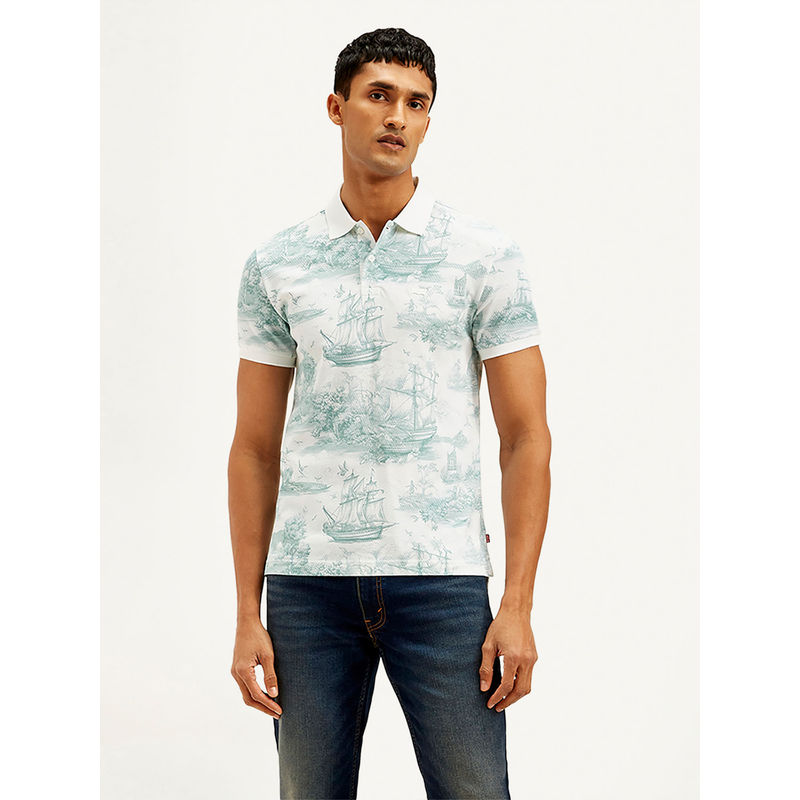 Levi's White Printed Slim Fit Polo T-Shirt (M)