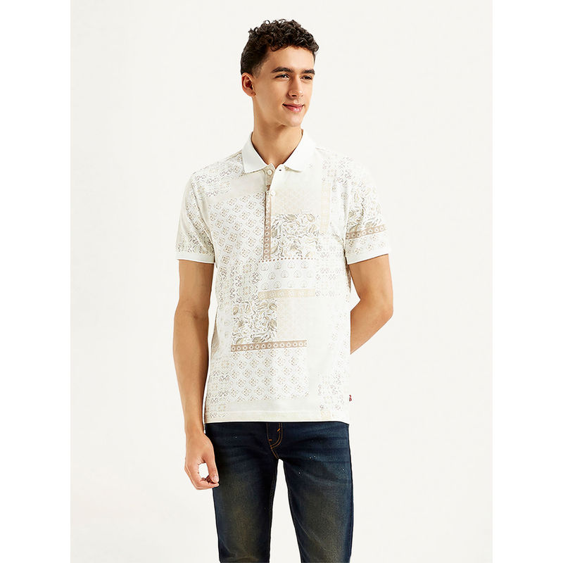 Levi's White Printed Slim Fit Polo T-Shirt (2XL)